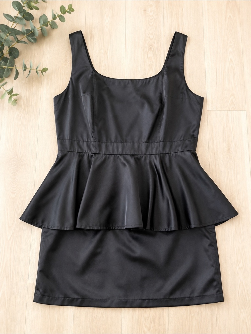 Majora XL Black Satin Peplum Mini Dress Cocktail Party Made Canada